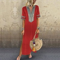 Ženska V-izrez s kratkim rukavom dugačka suknja sa bočnim prorezima XL Retro dugačka suknja