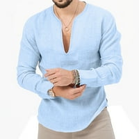 Muški casual vintage majice s dugim rukavima TEE Čvrsta duboka b bluza za bluzu vrata