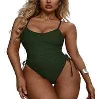 Calsunbaby Ženska ruširana rušina visoka rezana kupaći kostim Tummy Control monokini bikini vojska zelena