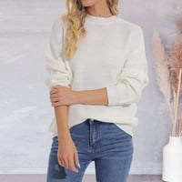 NJSHNMN Zimski džemperi za žene Crewneck kabel dugih rukava pletene pulover Dukseri vrhovi, bijeli,