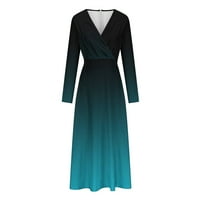 Jesenske haljine za žene casual ombre kravate dye V izrez dugih rukava tunika Flowy Swing Maxi haljina