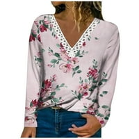 Strungten jesen i zimska ženska modna casual dugih rukava cvijet od čipke V-izrez pulover Top bluza