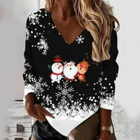 Dyfzdhu Ženska božićna dukserica Black Snowflake jelena glava Santa Cup Ispiši pulover sa vratima
