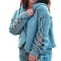 Glonme žene izdubljene pletive kardigan džemper casual sportski kaput dugih rukava jakna za jakna plava