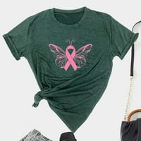 Pad uštećene ponude za dojku Shirts Rollback Loot Fit Fashion Tees Jesen Majica s kratkim rukavima Termens Okrugli izrez Ters Trendy Tops Pink Graphic Tunic Ružičasta vrpca Ispiši zeleno m