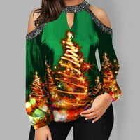 HGW Božićna odjeća Žene Ležerne prilike od ramena Božić s dugih rukava majica na vrhu stilski