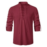 Pseurrlt ljetne majice od košulje postolje ovratnik dugih rukava Vintage Muns Neop Solid Color Fashion