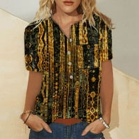 Bazyrey Womens Ljetni vrhovi Grafička tiskana bluza Ženka Henley Casual Cvjetne majice kratkih rukava