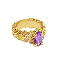 Ljubičasta, ružičasta i bijela kubična cirkonija Disney Rapunzel princezov prsten u 14K žutom zlatu