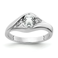 Čvrsta 14k bijelo zlato 6x ovalno kubična cirkonija CZ Dijamantna godišnjica prstena veličine 6