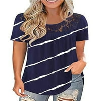Žene ljetne čipke T majice Pleted tunike Stripe Casual Basic T majice Bluza S-5XL