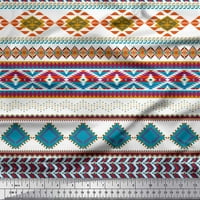 Soimoi White Rayon Crepe tkanina Aztec Geometrijske tkanine otisci sa dvorištem širom