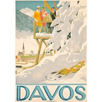 Vintage Apple Collection Crni modernog uokvirenog muzeja Art Print pod nazivom - Davos Skijanje