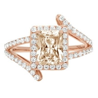 2.1CT Smaragdni rez Champagne Simulirani dijamant 14K Rose Gold Gold Anniverment HALO prsten veličine