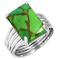 Sterling srebrni prsten za žene - muškarci bakar zeleni tirkizni dragulj Srebrna zvona Boho srebrna