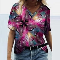 Plus size Ljetni vrhovi za žene Trendi grafički cvjetni ispisani V izrez majica Labavi fit kratki rukav
