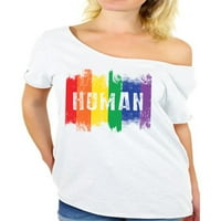 Newkward Styles ljudska majica ljudska s majica na ramenu Gay Pride Off Off Monsec za dame gay odjeću