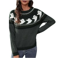 Honeeladyy ženski okrugli vrat Halloween Ispis rekreativni pulover pleteni džemper dugi rukavi