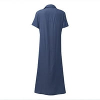 Ženska klirensa Čvrsti V-izrez Maxi haljine kratkih rukava, ljetne duge haljine, plave, 3xl