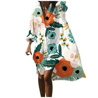 Bazyrey ženske haljine ljeto dugme s dugim rukavima A-line haljine ženske cvjetne modne Henley haljine