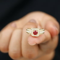 Vintage inspirirani rubinski prsten sa moissine - AAAA kvalitetni laboratorij stvorio ruby, 14k žuto