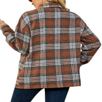 Glookwis dame sa džepnim bluzama labave jakne elegantne ležerne tuničke košulje plairane revertne vunene majice kava 2xl