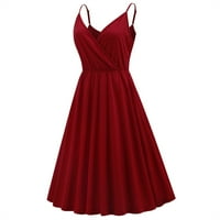 Ženske haljine ispisane V-izrez na večernjim haljinama srednje dužine Ležerne haljine bez rukava crvena