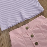 Carolilly Girls Ljetna odjeća ruffle rukave pletenje TOP + tipka set suknje