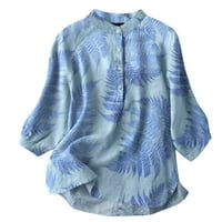 Lastesso Womens Cosy pamučna linija bluza za bluzu dlana cvjetne tiskane majice sa gumbima Tunter rukav