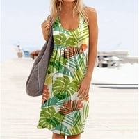 Žene casual ljetne haljine bez rukava okrugli izrez Ruched Empire Struk sandress plaža Trendy Tie-obojen