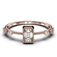 Art Deco 1. Carat Emerald Cut Diamond Moissite Tanki zaručni prsten, tanak vjenčani prsten u 10k čvrsto