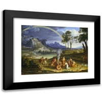 Joseph Anton Koch Crni moderni uokvireni muzej umjetnički print pod nazivom - Pejzaž sa Noa, koji nudi