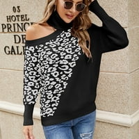 Anuirheih Turtleneck pletene džempere za žene labavi fit pulover Print Hollow Design džemper Duks dugi