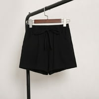 Pgeraug pantalone za žene Čvrsti pamučni posteljina džepa elastična struka labave kratke hlače za žene crne m