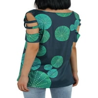 Ženski kratki rukav Hladni ramena Basic Tee Tops Košulje od ispisane izrezane patentne patentne patentne