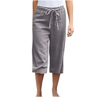 Meetotime Capris Hlače za žene Pamučne posteljine elastične hlače sa visokim strukom Udobne labave obrezive