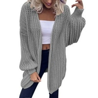Njshnmn Ženske duge rukave Dugim rukavima Dugi pleteni otvoreni prednji džemperi, siva, XL