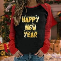 Sretna novogodišnja dukserica za žene s dugim rukavima kraljevska majica casual labav boja blok pulover