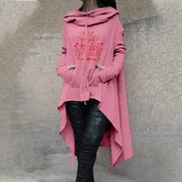 Ženski zip up hoodie - Dugi rukav Ispiši labav, Ležerne prilike za zimske kapuljače Ružičasta kapuljača