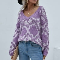 Prodaja Ženska pukotina dugih rukava V-izrez Stripe labava boja Podudaranje bluza Pleteni džemper pulover