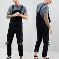 Loopsun muške hlače Muškarci Ležerne prilike moda Soid dzep za prsa Oprane traper suspender duge hlače