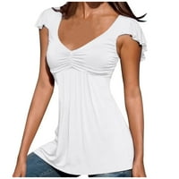 Košulje za žene Ženska moda Solid boja Ruffle Struk Slim Pulover Majica kratkih rukava Top White S