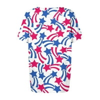 Drindf Žene Ljetni vrhovi Trendy American Flag Print Tunic Tuntic Mahune Ležerne prilike V izrez Kratki