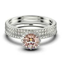 Dainty Art Deco 2. Round Cut morgatit i dijamantski movali zaručnički prsten, vjenčani prsten u 10k