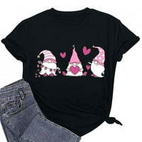 Dnevne majice za žene za žene slatka gnome srčana grafička majica Crew vrat kratkih rukava na vrhu crne