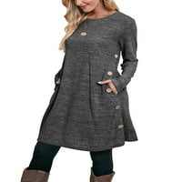 Ženska džemper plus veličine haljina tunike dugih rukava sa džepovima dugmad za žene za žene