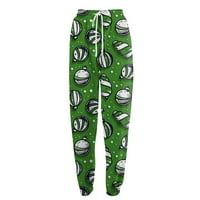 Ženska modna sportski božićni print džepni džep ležerne pantalone zelene xxxl