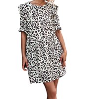 Žene Ljeto Ležerne prilike Leopard Print Ruffle Lood Flowy Swing Mini Tunic Haljina Ljetna haljina za