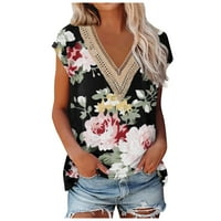Ljetne ženske košulje Žene čipke tiskane majice kratkih rukava V izrez T-majica Dressy Casual Top Raglan