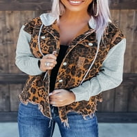 Asvivid ženska kapuljača traper shacket leopard patchwork ripping jean jakna casual gumb dolje s kapuljačom